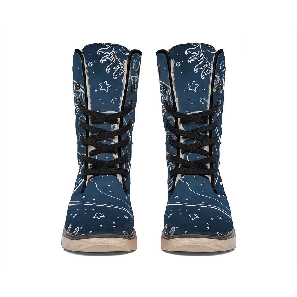 Vintage Sun And Moon Pattern Print Winter Boots