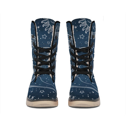 Vintage Sun And Moon Pattern Print Winter Boots
