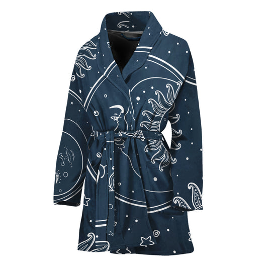 Vintage Sun And Moon Pattern Print Women's Bathrobe