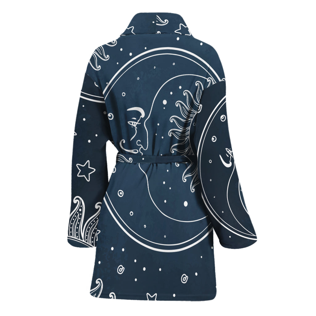 Vintage Sun And Moon Pattern Print Women's Bathrobe