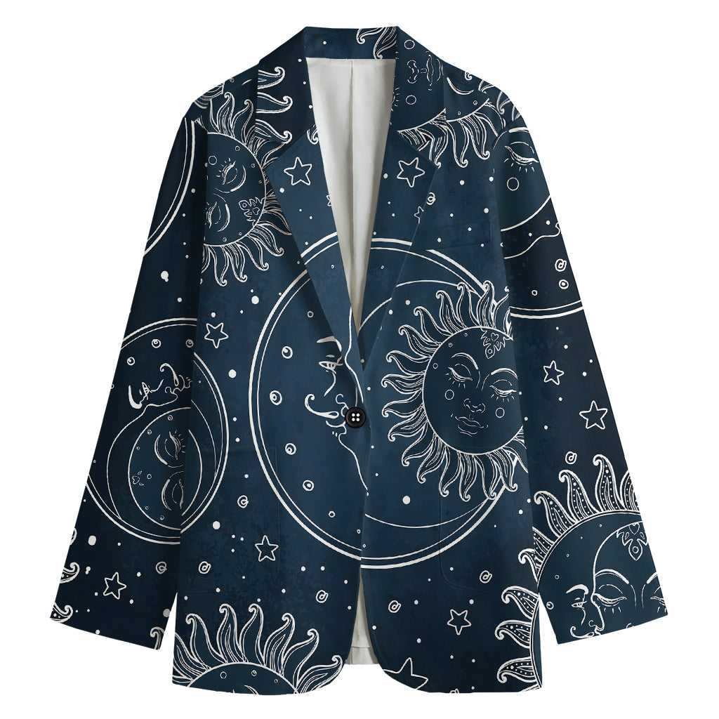 Vintage Sun And Moon Pattern Print Women's Blazer