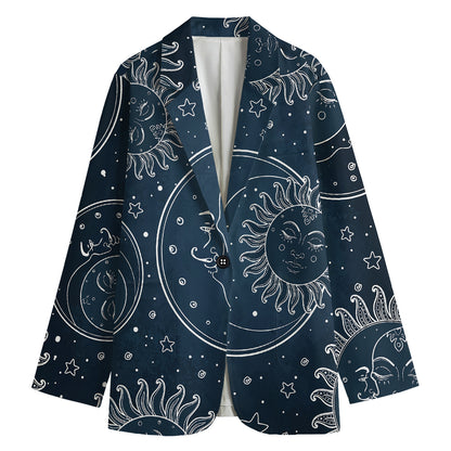 Vintage Sun And Moon Pattern Print Women's Blazer