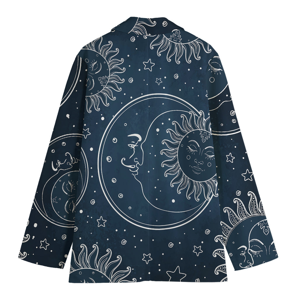 Vintage Sun And Moon Pattern Print Women's Blazer