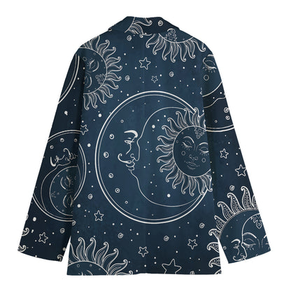 Vintage Sun And Moon Pattern Print Women's Blazer