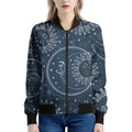 Vintage Sun And Moon Pattern Print Women's Bomber Jacket