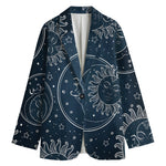 Vintage Sun And Moon Pattern Print Women's Cotton Blazer