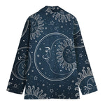 Vintage Sun And Moon Pattern Print Women's Cotton Blazer