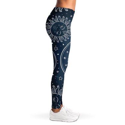 Vintage Sun And Moon Pattern Print Women's Leggings