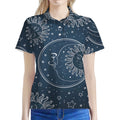 Vintage Sun And Moon Pattern Print Women's Polo Shirt