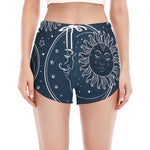 Vintage Sun And Moon Pattern Print Women's Split Running Shorts