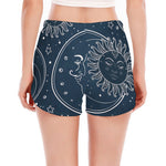 Vintage Sun And Moon Pattern Print Women's Split Running Shorts