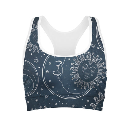 Vintage Sun And Moon Pattern Print Women's Sports Bra