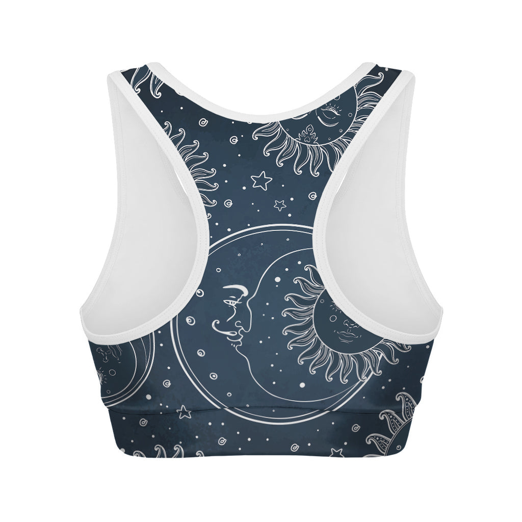 Vintage Sun And Moon Pattern Print Women's Sports Bra