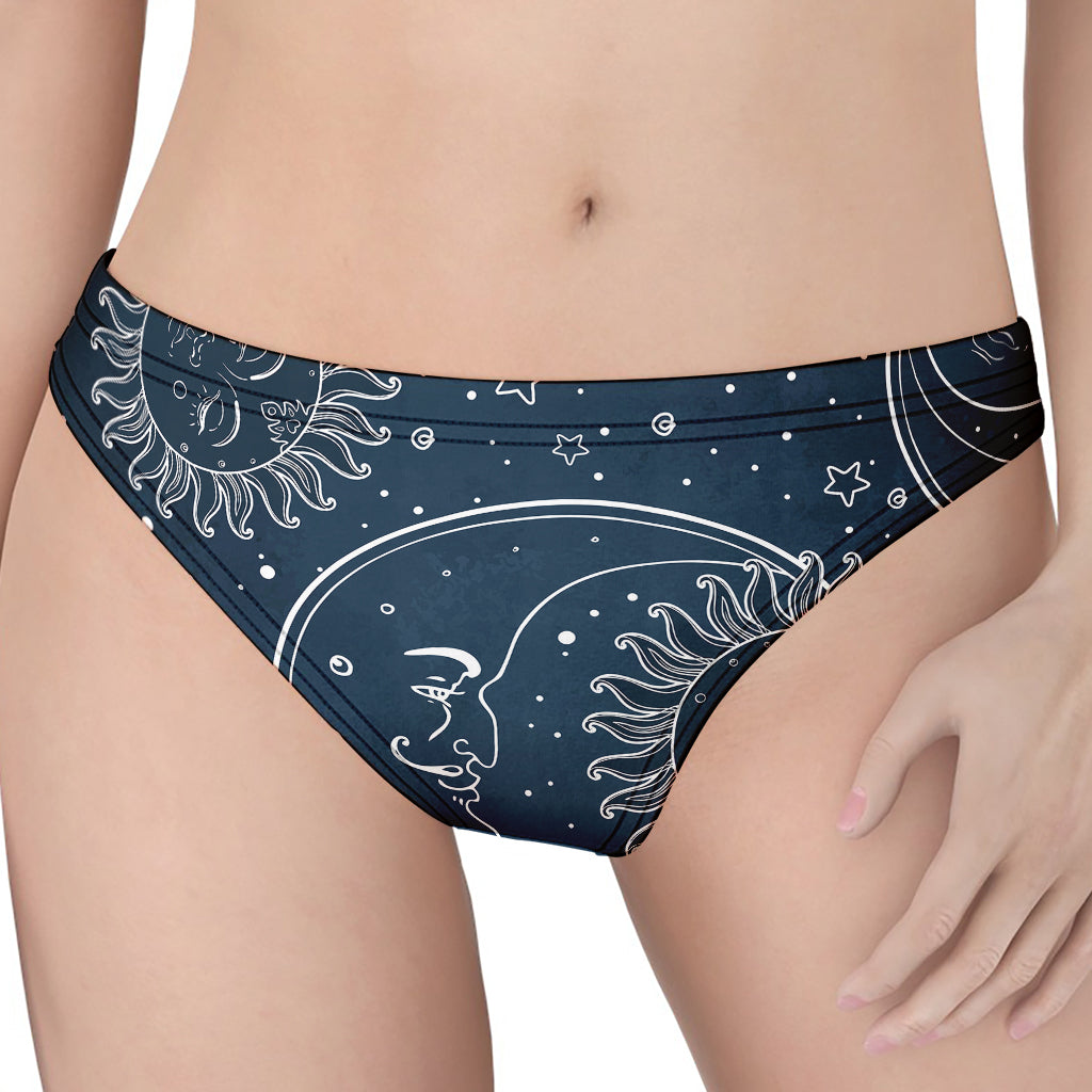 Vintage Sun And Moon Pattern Print Women's Thong