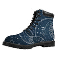 Vintage Sun And Moon Pattern Print Padded Collar Lace Up Boots