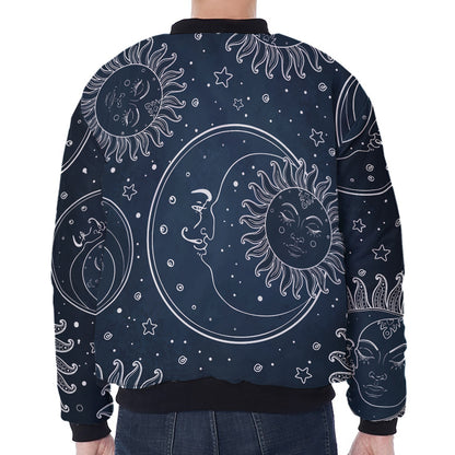 Vintage Sun And Moon Pattern Print Zip Sleeve Bomber Jacket