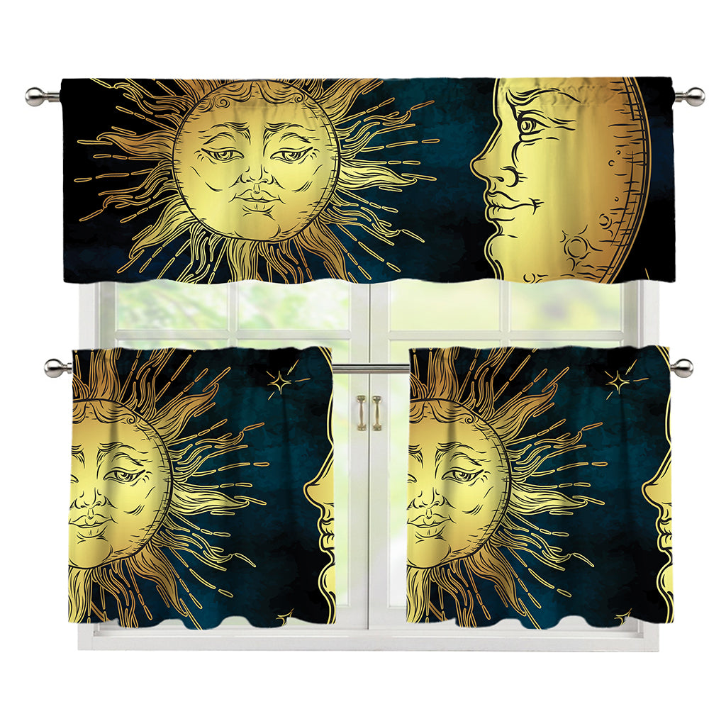 Vintage Sun And Moon Print 3 Piece Kitchen Curtains