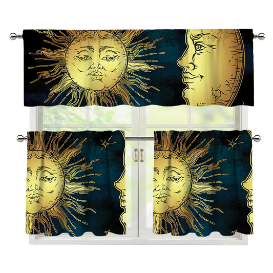 Vintage Sun And Moon Print 3 Piece Kitchen Curtains