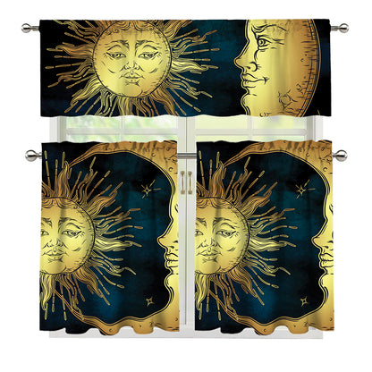 Vintage Sun And Moon Print 3 Piece Kitchen Curtains