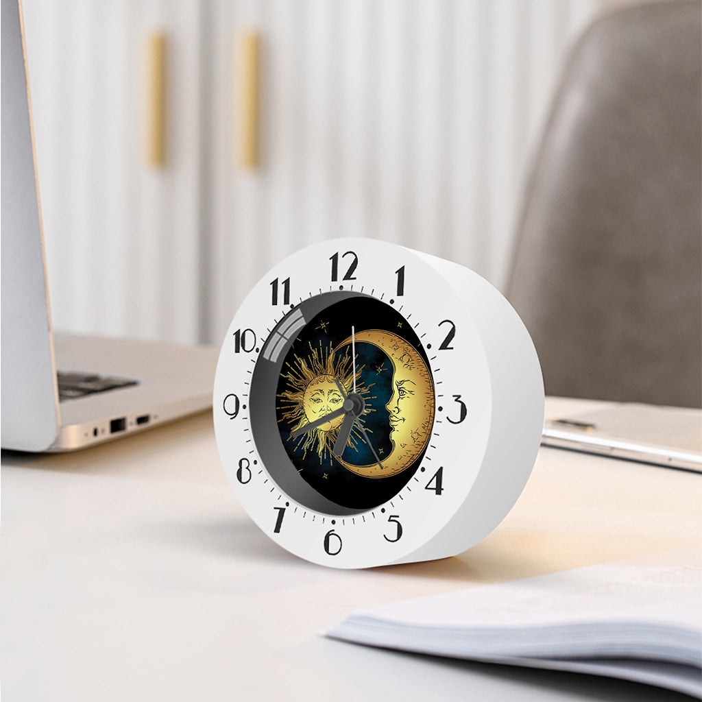 Vintage Sun And Moon Print Alarm Clock
