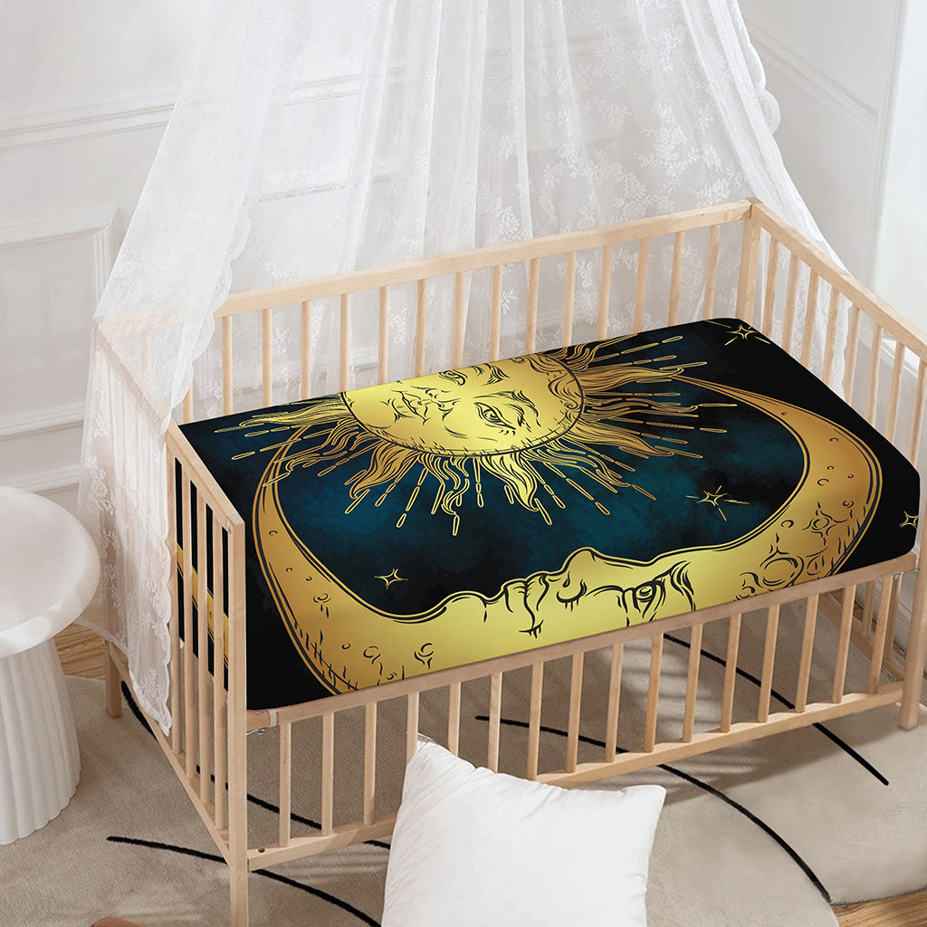 Vintage Sun And Moon Print Baby Crib Sheet