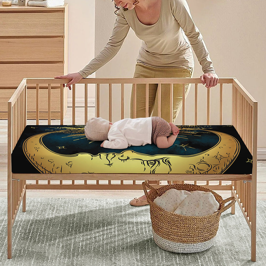 Vintage Sun And Moon Print Baby Crib Sheet