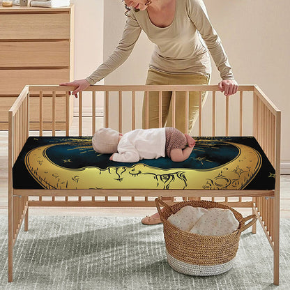 Vintage Sun And Moon Print Baby Crib Sheet
