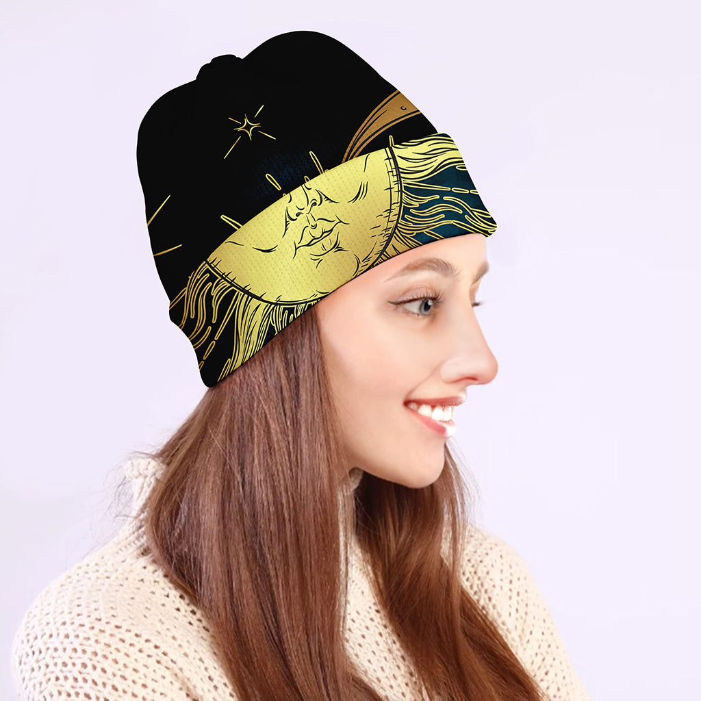 Vintage Sun And Moon Print Beanie