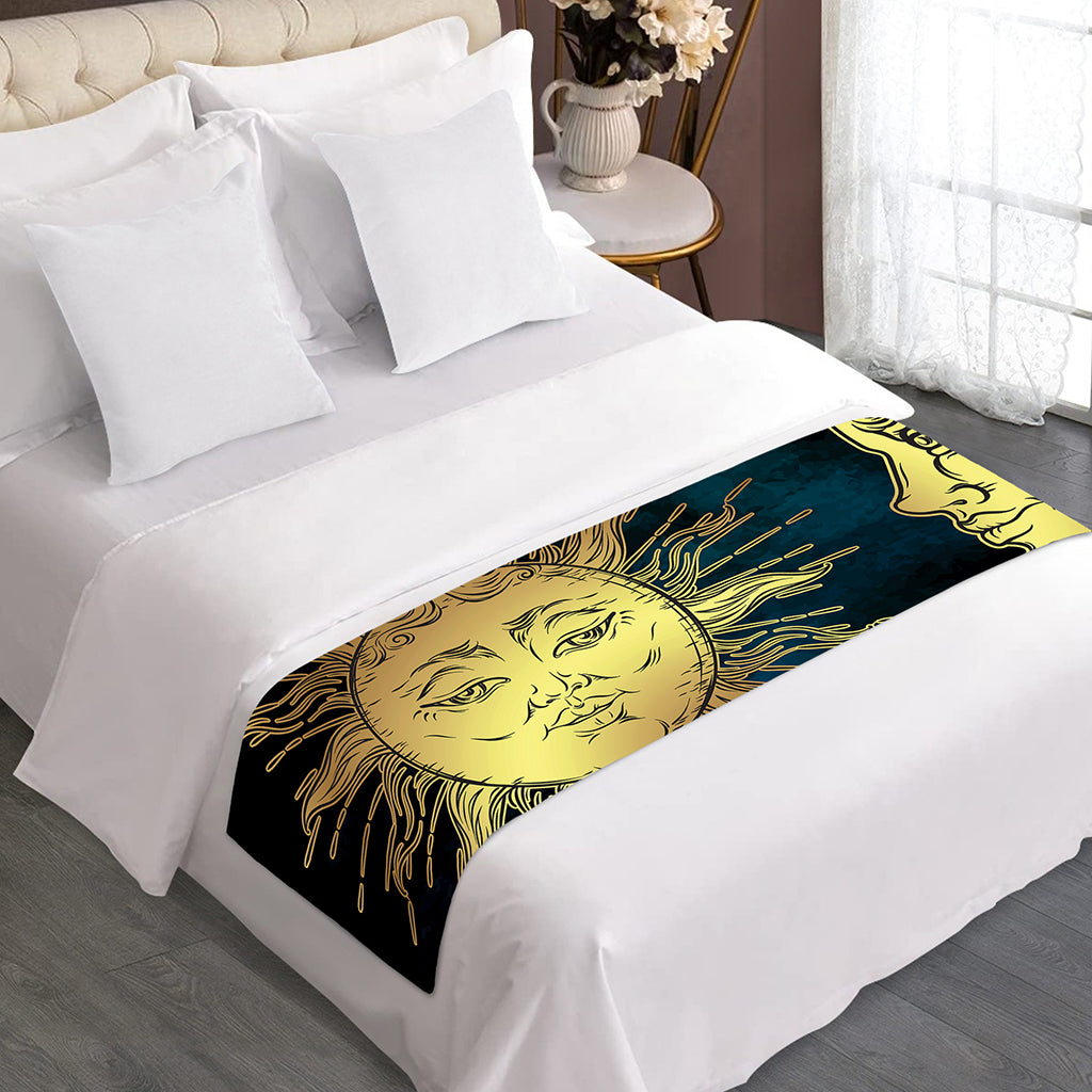 Vintage Sun And Moon Print Bed Runner