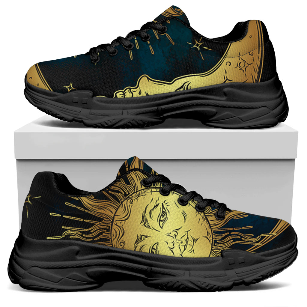 Vintage Sun And Moon Print Black Chunky Shoes