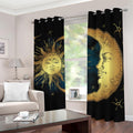 Vintage Sun And Moon Print Dimout Grommet Curtains