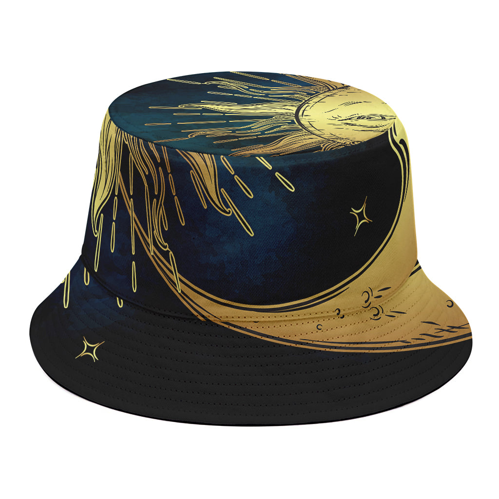 Vintage Sun And Moon Print Bucket Hat