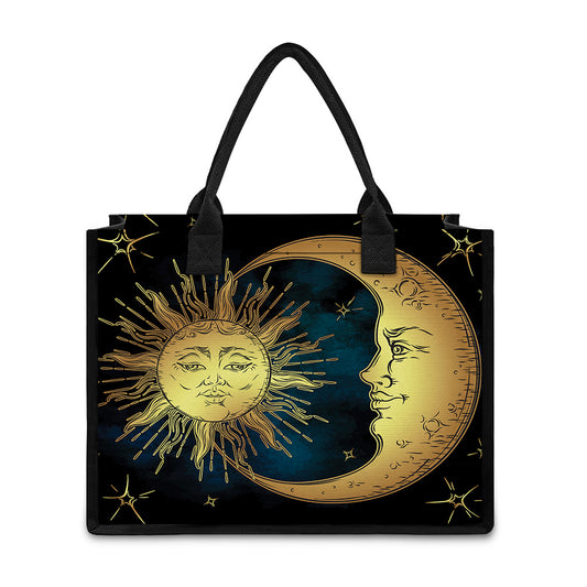 Vintage Sun And Moon Print Canvas Tote Bag