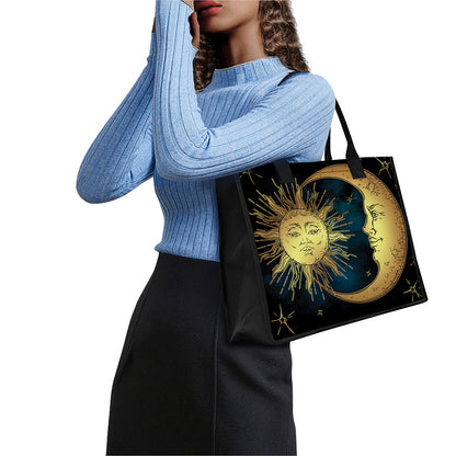 Vintage Sun And Moon Print Canvas Tote Bag