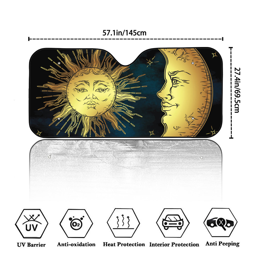 Vintage Sun And Moon Print Car Windshield Sun Shade