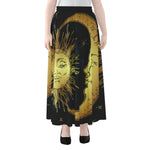 Vintage Sun And Moon Print Chiffon Maxi Skirt