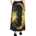 Vintage Sun And Moon Print Chiffon Maxi Skirt