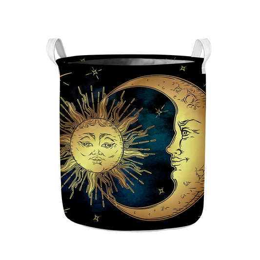 Vintage Sun And Moon Print Collapsible Laundry Basket