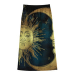 Vintage Sun And Moon Print Cotton Front Slit Maxi Skirt