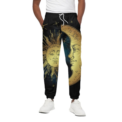 Vintage Sun And Moon Print Cotton Pants