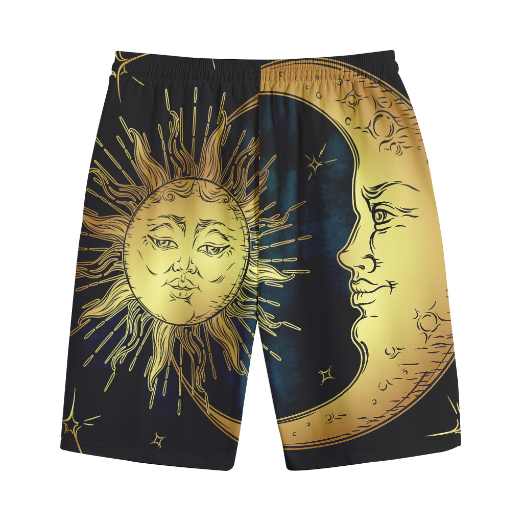 Vintage Sun And Moon Print Cotton Shorts