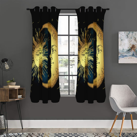 Vintage Sun And Moon Print Curtain