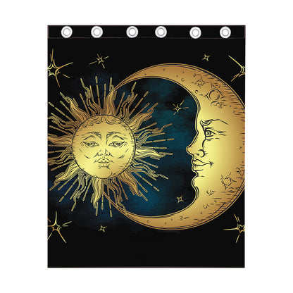 Vintage Sun And Moon Print Curtain