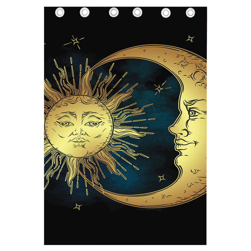 Vintage Sun And Moon Print Curtain