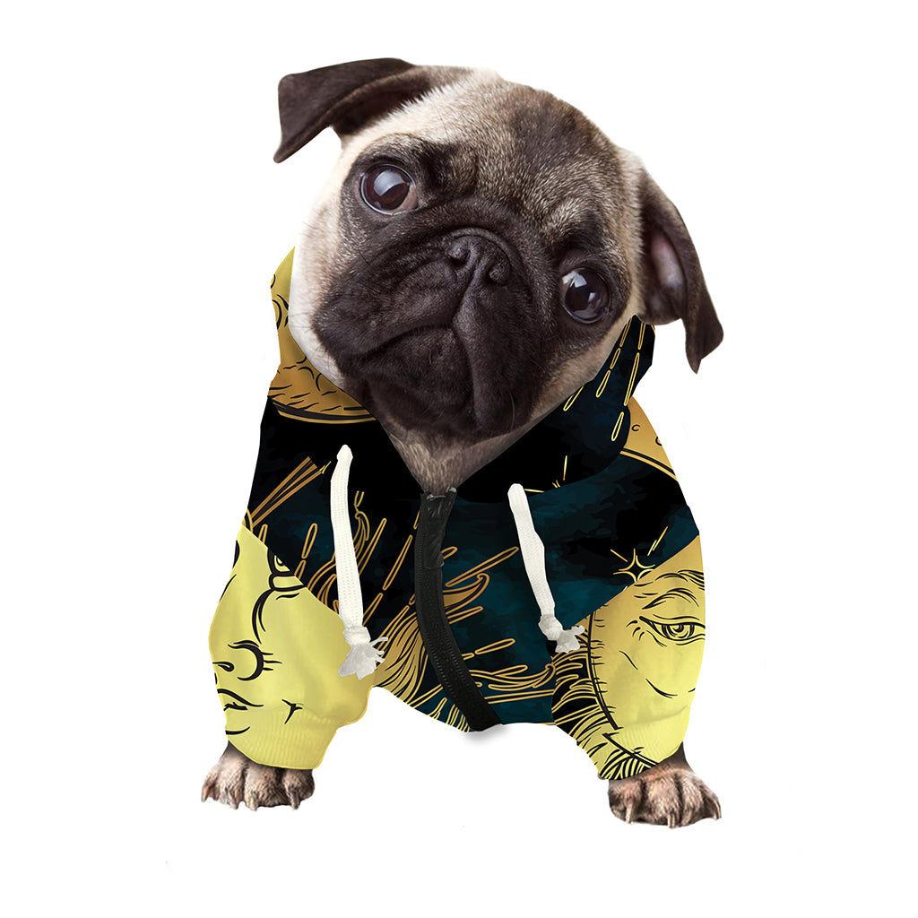 Vintage Sun And Moon Print Dog Zip Up Hoodie