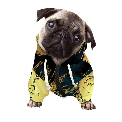 Vintage Sun And Moon Print Dog Zip Up Hoodie