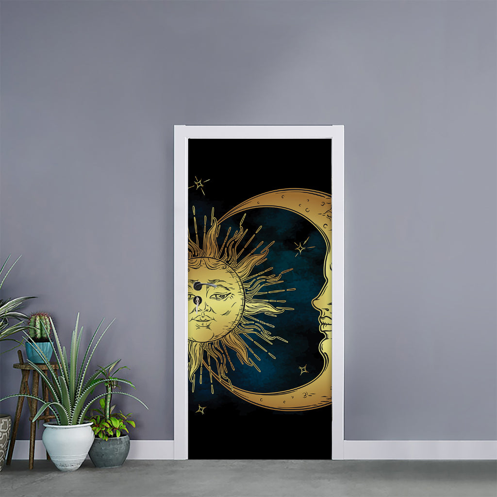 Vintage Sun And Moon Print Door Sticker