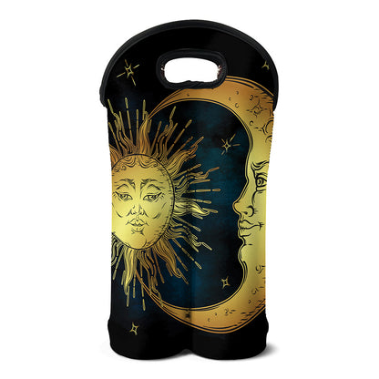 Vintage Sun And Moon Print Double Neoprene Wine Tote