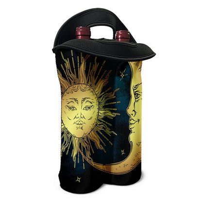 Vintage Sun And Moon Print Double Neoprene Wine Tote