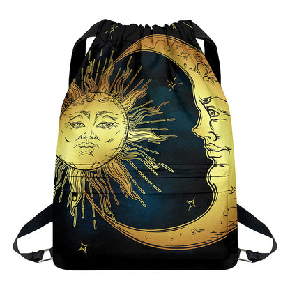 Vintage Sun And Moon Print Drawstring Backpack